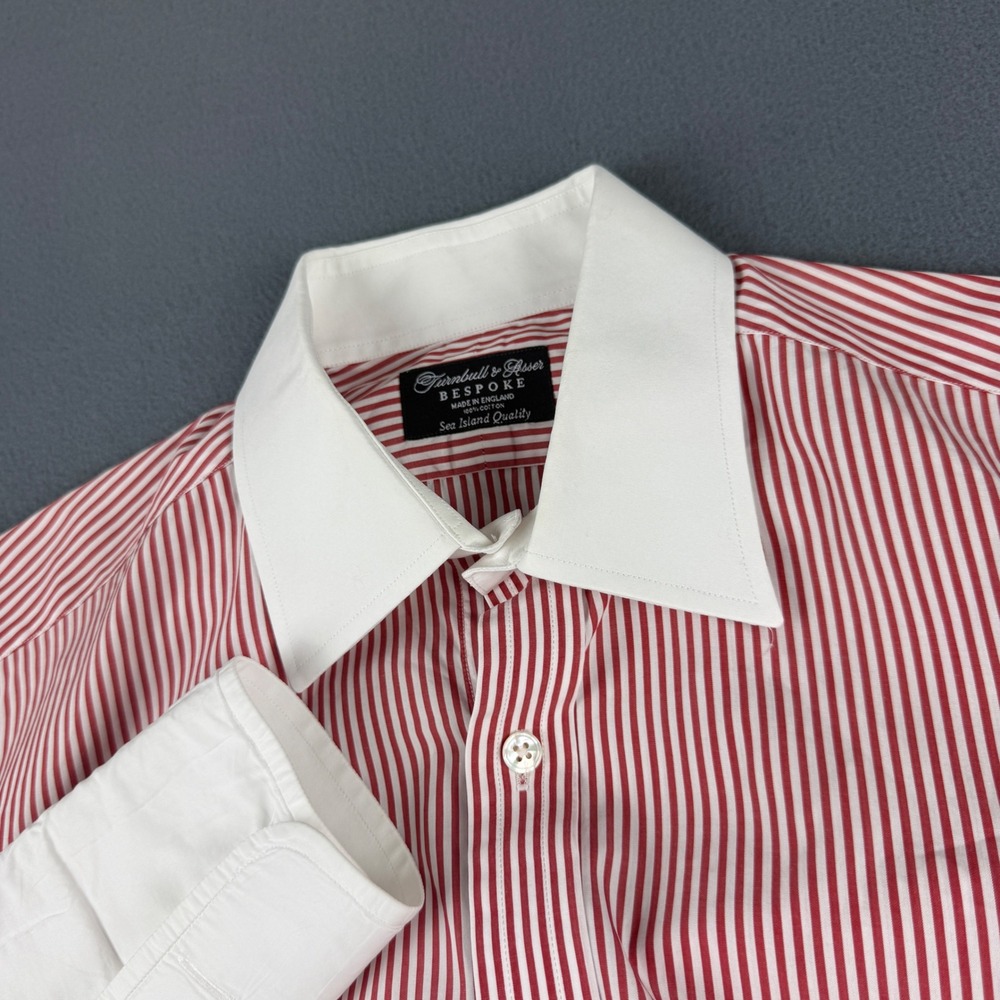 Turnbull & Asser Shirt Mens M Red Striped Bespoke Sea Island French Cuff England